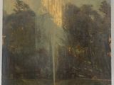 une image représentant un tableau d'une fontaine au milieu d'un lac