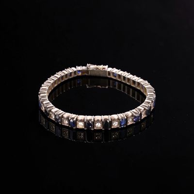 Bracelet ligne en argent (800e), composé d'une chute de saph… - Photo 1