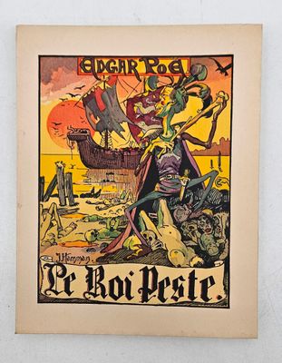 une vieille affiche représentant un pirate avec un bateau en arrière-plan