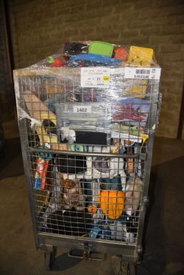 a metal cart with a bunch of items on top of it
