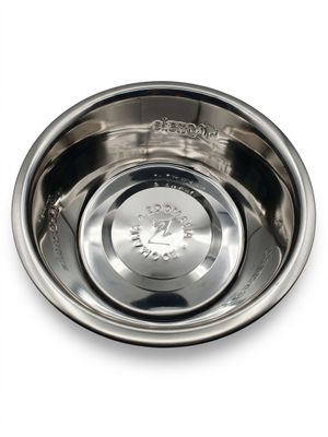 an image of a stainless steel dog bowl on a white background