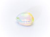 a white oplite stone with a rainbow hue on it