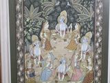 a picture of a painting of a group of people in a forest
