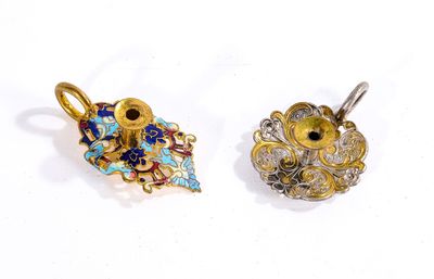 Lot de 2 mini bougeoirs à main, dont un en émail cloisonné