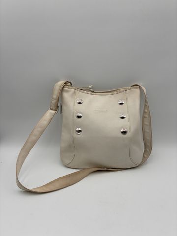 LONGCHAMP - Sac en cuir souple blanc, boutons signés, bride régla...