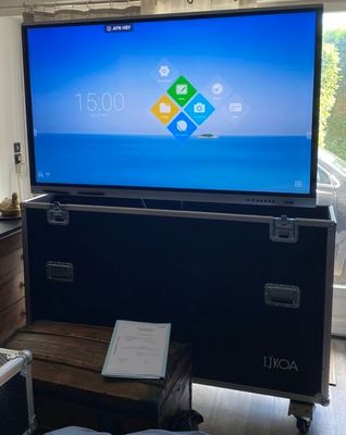 un grand téléviseur à écran plat posé sur un meuble dans un salon