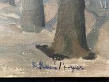 an oil painting of a person walking in the snow with a snowboard
