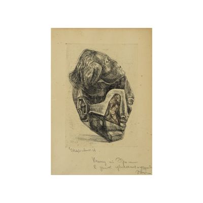 an image of a black and white drawing of a man ' s face