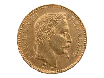 Pièce de 20 francs or Napoléon III tête laurée, 1864. Petite… - Photo 1