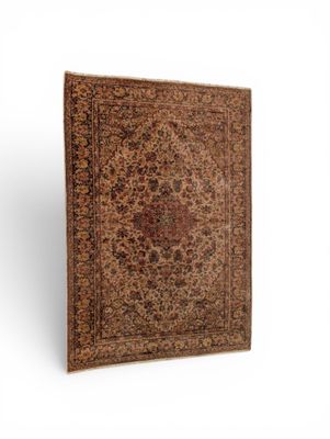 a brown and black rug on a white background