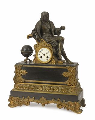 Importante pendule en bronze de deux patines et marbre noir …