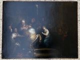 une peinture représentant un groupe de personnes assises autour d'une table