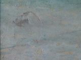 an image of a painting of a man on a horse in the water