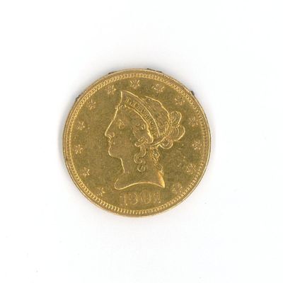 une image d'une pièce d'or sur une surface blanche