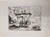 a drawing of a group of men standing in front of a building