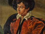 une image représentant un tableau d'un homme vêtu d'un manteau rouge et d'un chapeau noir