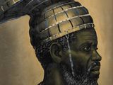 une peinture à l'huile représentant un homme coiffé d'un grand chapeau