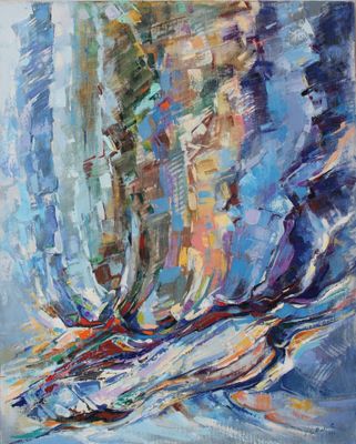 a painting of a painting of a boat on a body of water