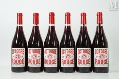 six bouteilles de vin rouge sont alignées sur une table