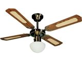 un gros plan d'un ventilateur de plafond équipé d'une lampe
