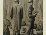 tableau représentant deux hommes debout l'un à côté de l'autre devant un mur