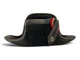 a black hat with a red and white stripe on it