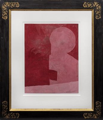 une peinture représentant la silhouette d'une personne sur fond rouge