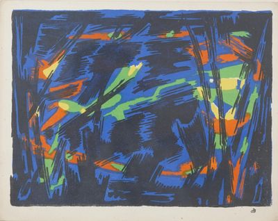 une image représentant une peinture abstraite bleue et orange sur papier