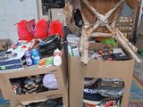 boxes are stacked on top of each other in a garage