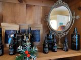a shelf that has many different types of products on it