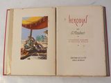 un livre ouvert avec l'image d'une femme assise sous un parapluie jaune