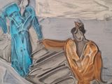 a painting of a man and a woman on a boat