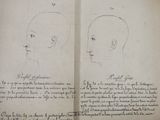 an old book with a drawing of a man ' s head and a drawing of a man ' s face