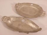 pair of antique silver plated fish shaped dishes with handles