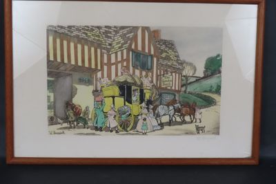 W. HONEYWELL (XXe). "Scène de diligence", estampe en couleur…