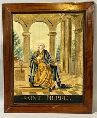 a painting of a man sitting on a bench in front of a building
