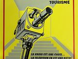 an advertisement for a radio station in france with a camera on it