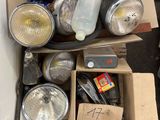 a box full of different types of lights on the ground
