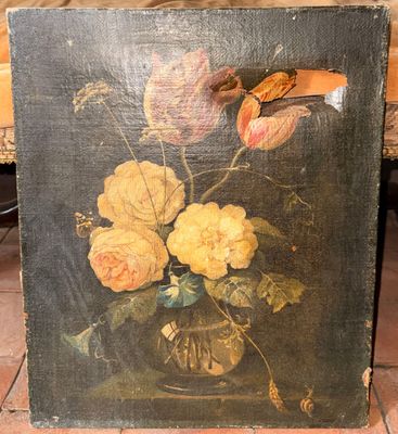 une peinture de fleurs dans un vase sur une table