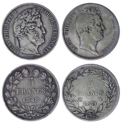 four silver coins with the names of france, france and france on them