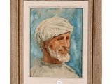 an oil painting of a man with a white turban on his head