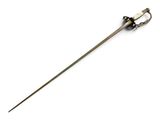 a close up of a metal stick with a handle on a white surface