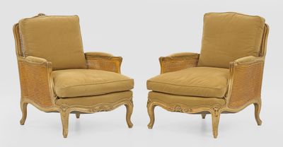 pair of louis xvi style cane back armchairs