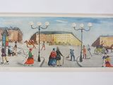a picture of a painting of a street scene with people