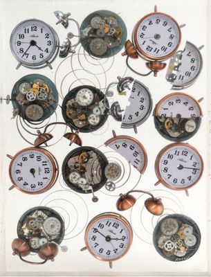 a picture of a picture of a bunch of clocks