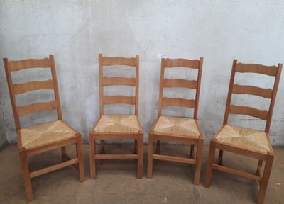 Lot de 4 chaises CURVA en hêtre chêne clair, assise paille -…