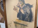 drawing of a man sitting at a table with a cigarette in his mouth