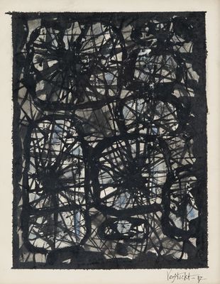 an image of a black and white painting on a white wall