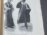 two pages of an old book with pictures of men in coats