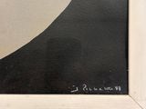 an image of a black and white painting of a person on a surfboard